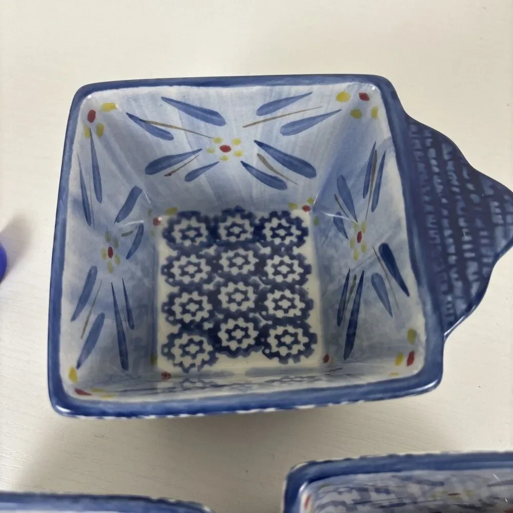 Temptations Ramekin Old World Blue Baking Dish Lids 3.75